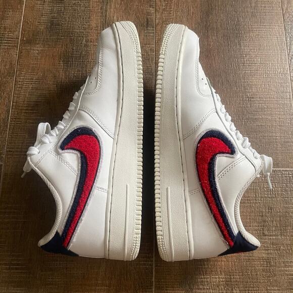 Nike Air Force 1 07\' LV8 Chenille Swoosh 823511-106 White /Red/Blue Men\'s Size 8